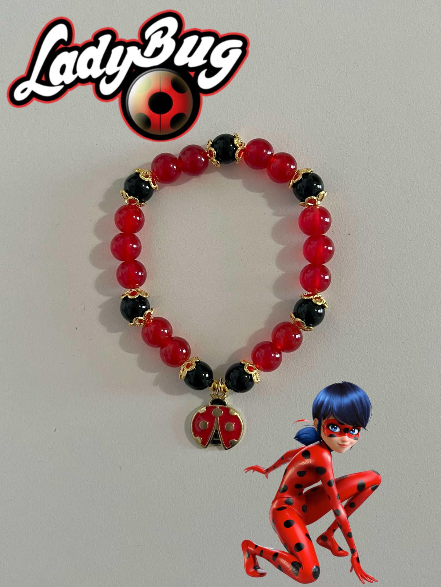 Miraculous Lady Bug Beaded Bracelet