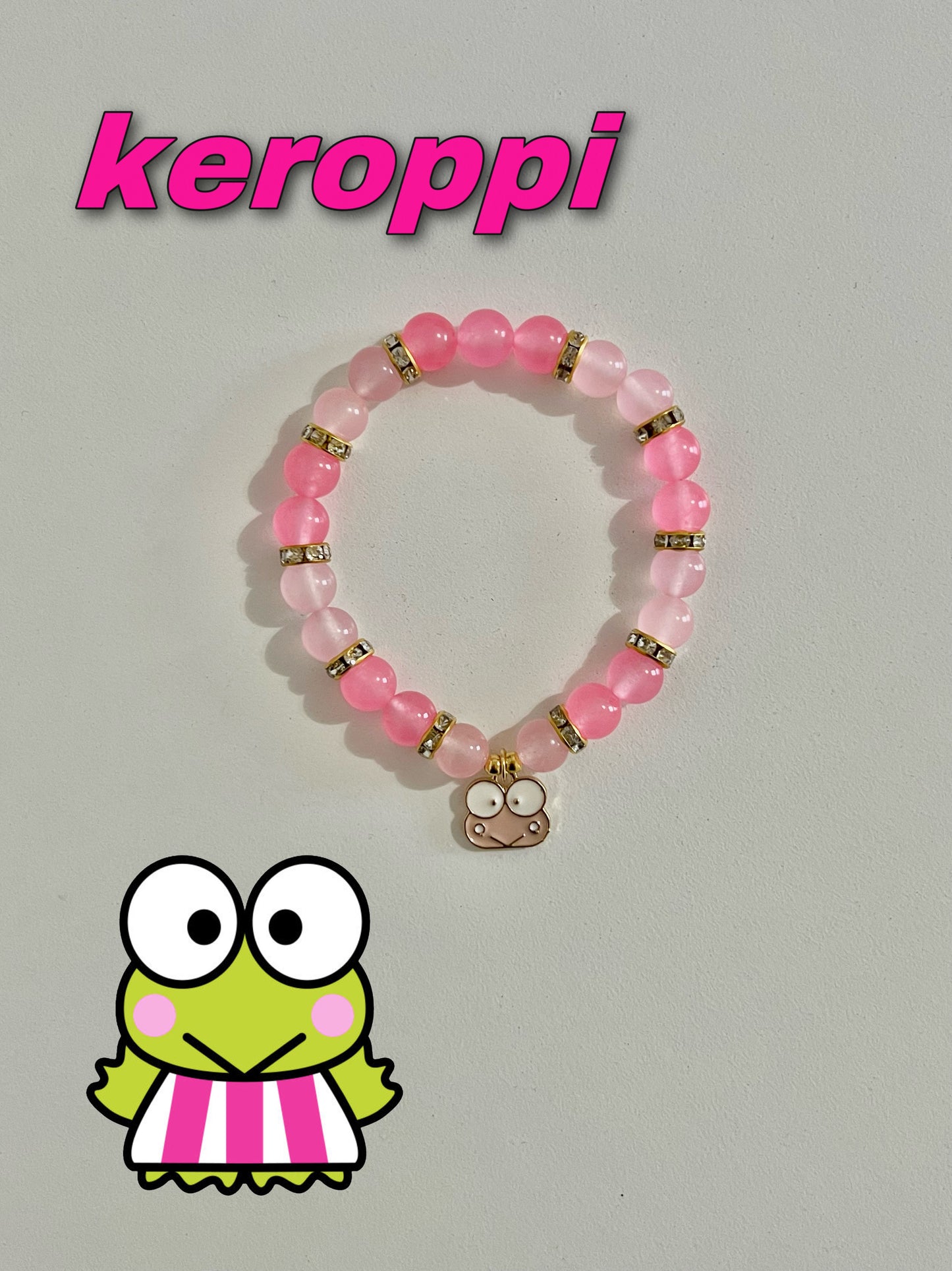 Pink Keroppi Beaded Bracelet