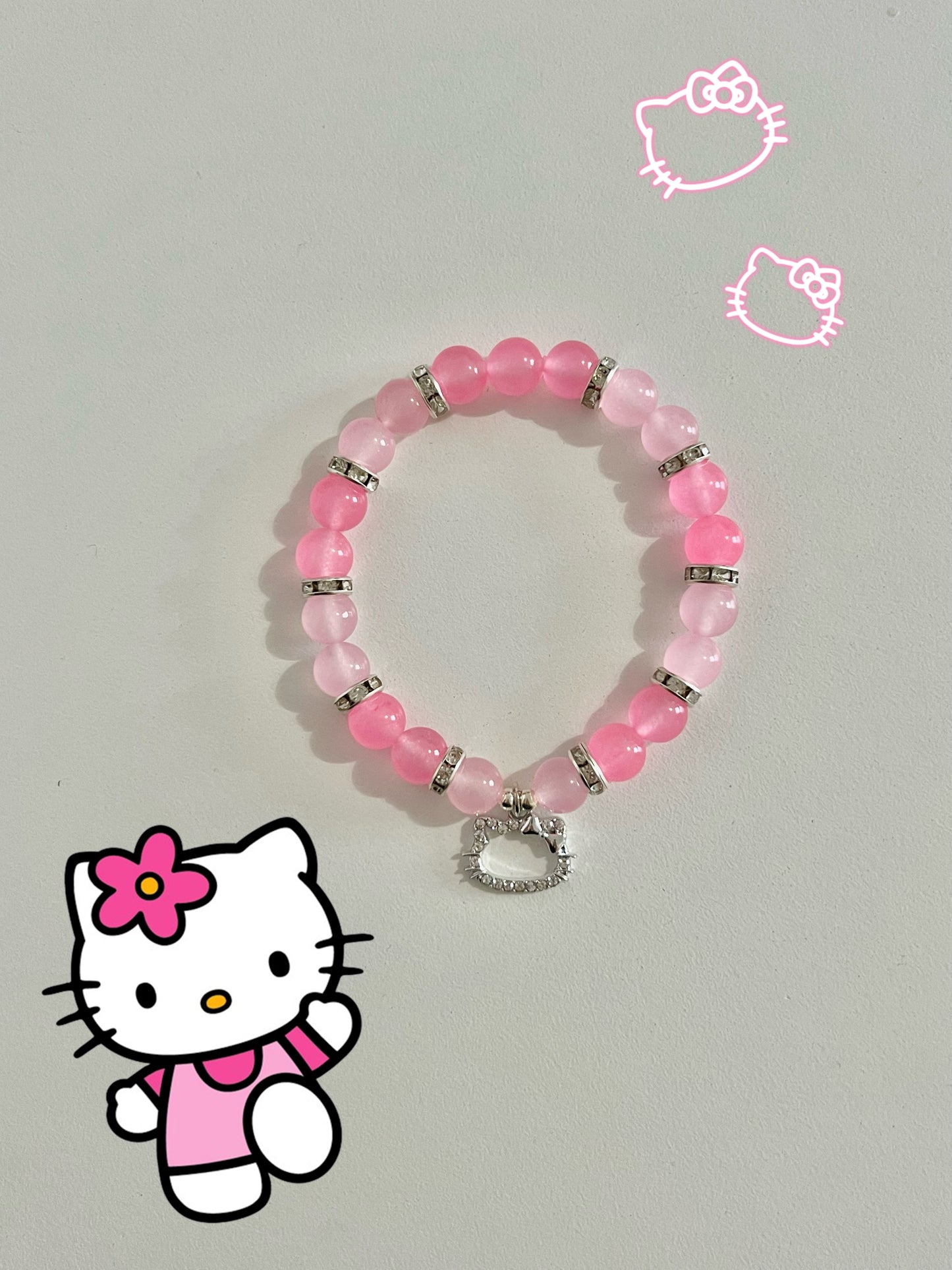 Silver Pink Hello Kitty Exclusive Beaded Bracelet