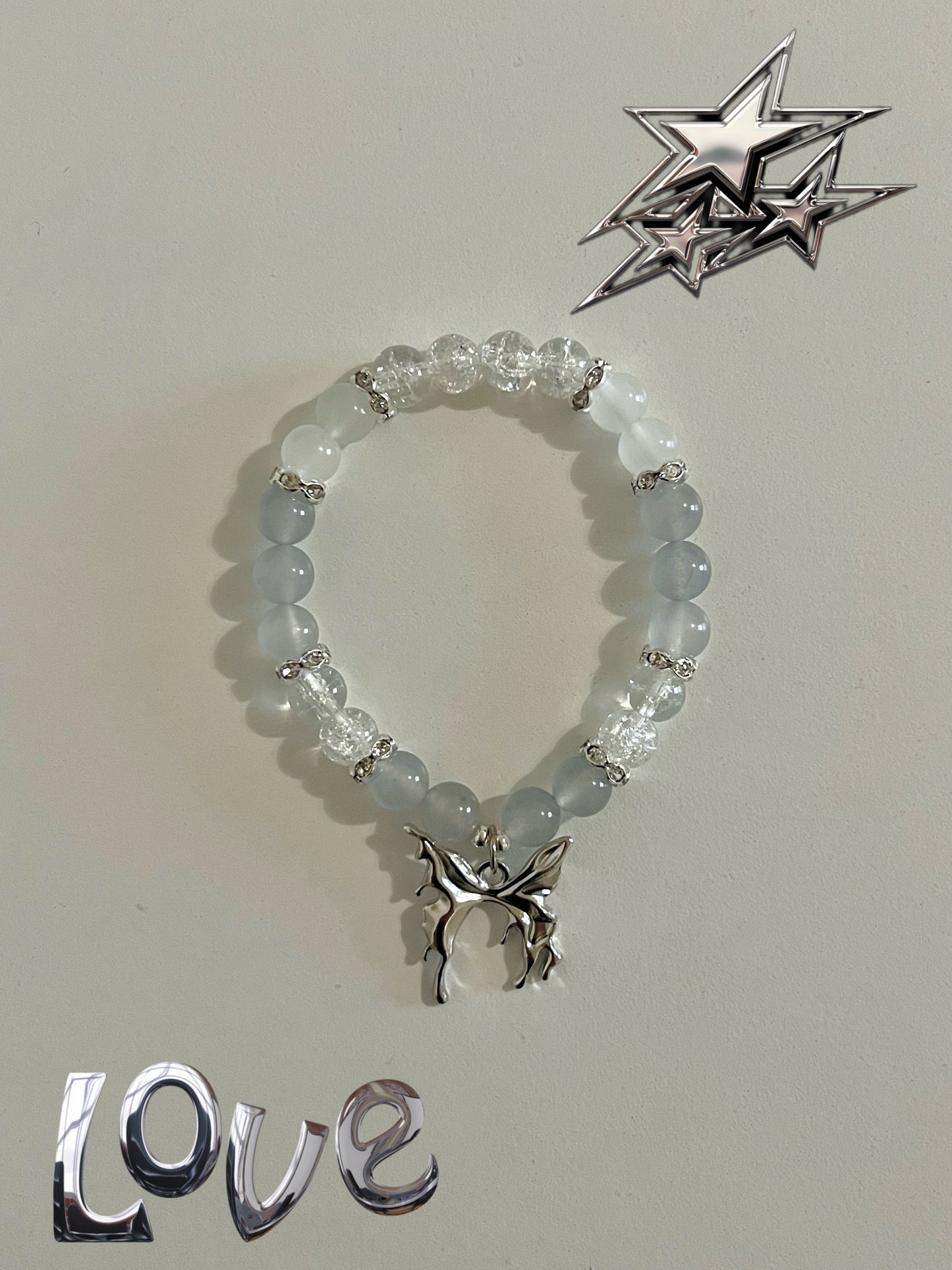 Chrome Butterfly Beaded Bracelet