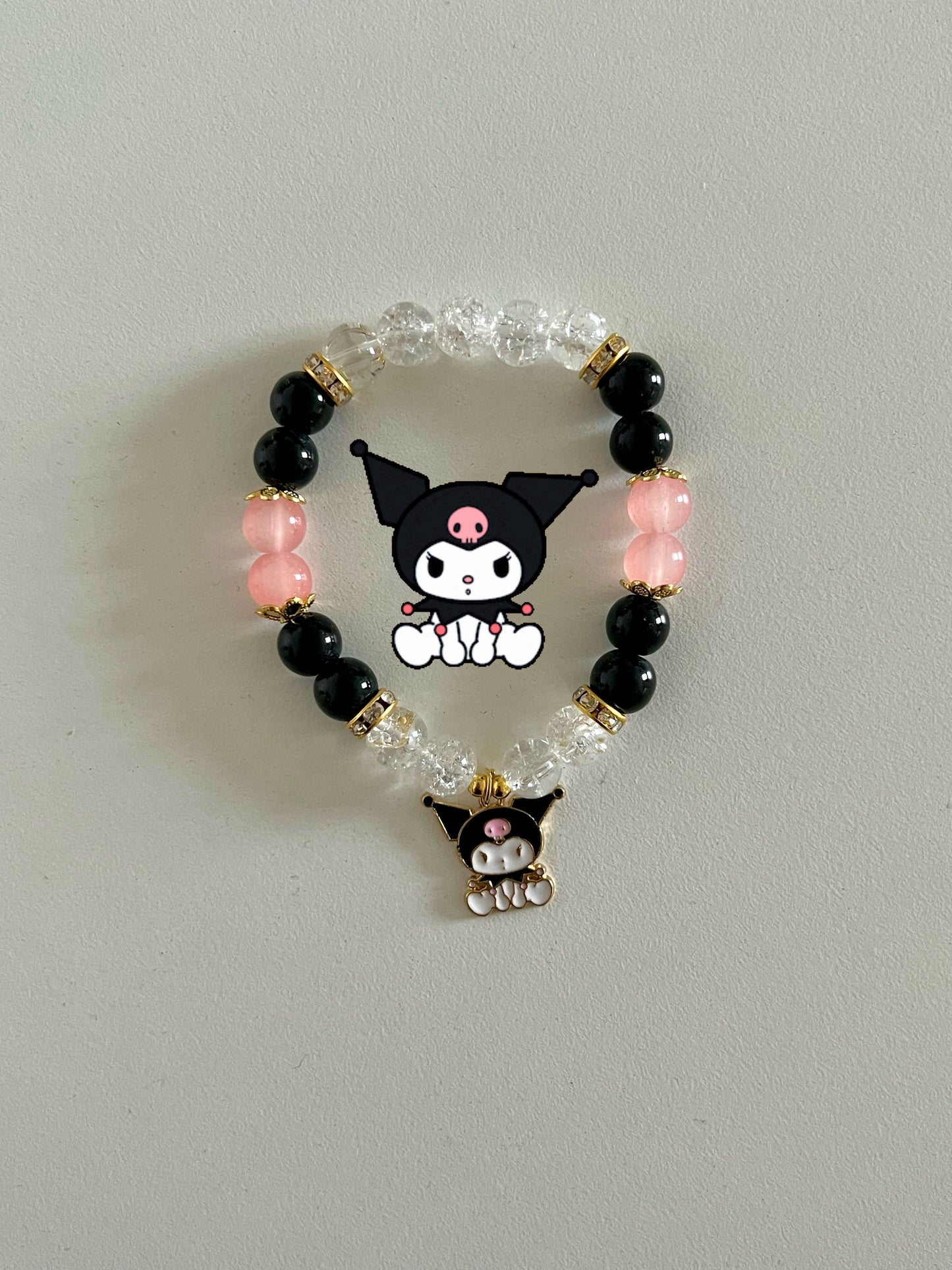 Peach Kuromi Beaded Bracelet