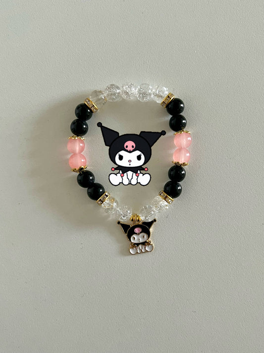 Peach Kuromi Beaded Bracelet