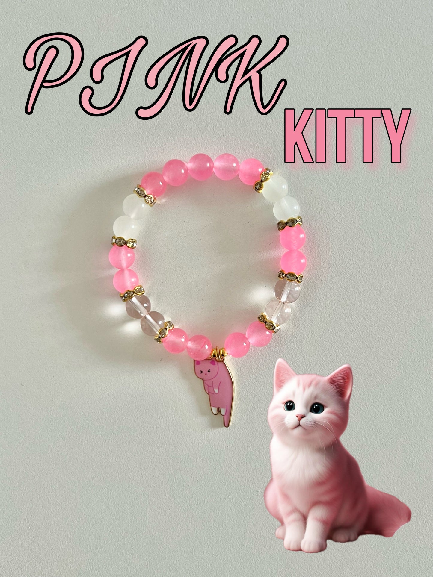 Pink Kitty Beaded Bracelet