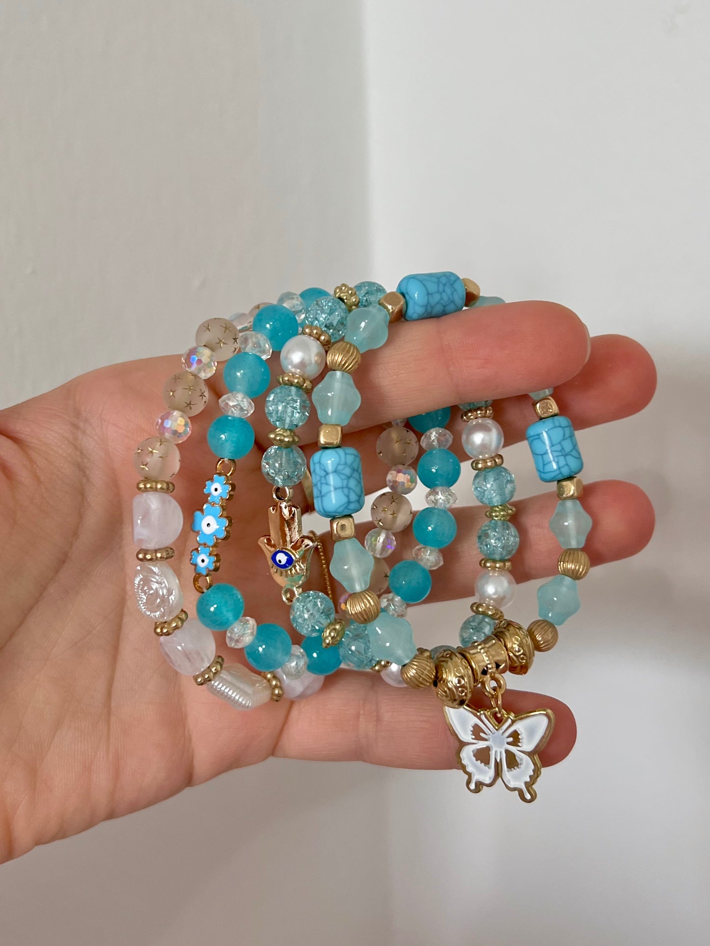 Cyan Evil Eye Butterfly Set Exclusive Beaded Bracelet