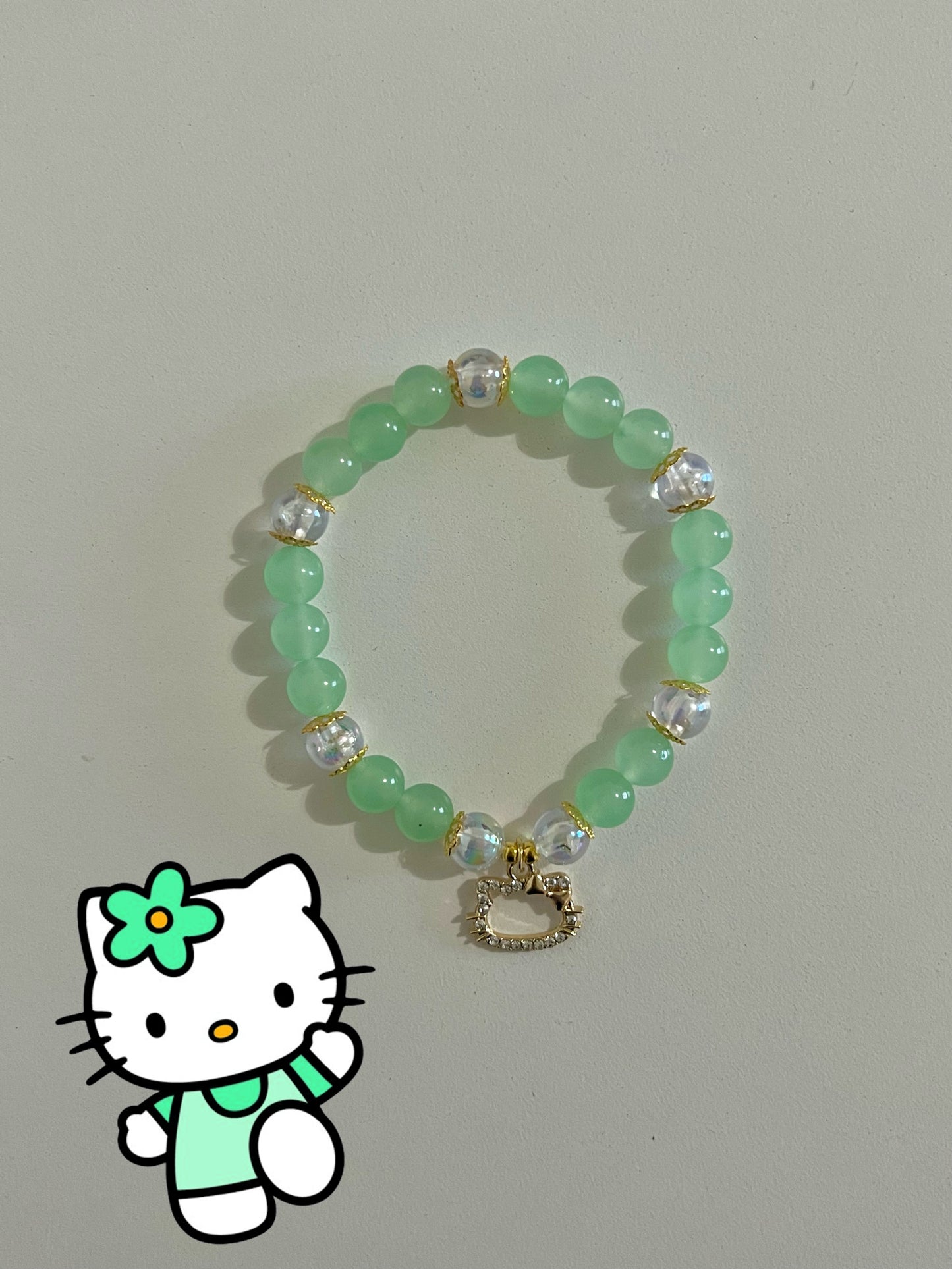 Green Hello Kitty Beaded Bracelet