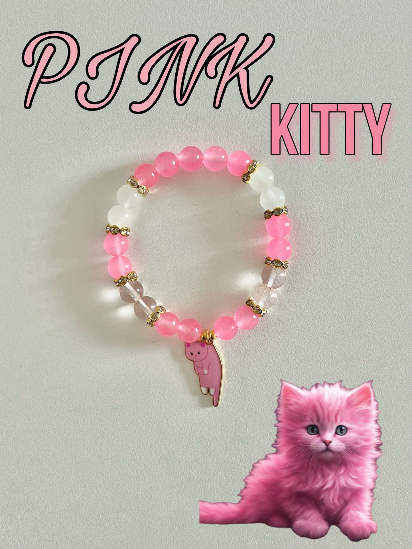 Pink Kitty Beaded Bracelet