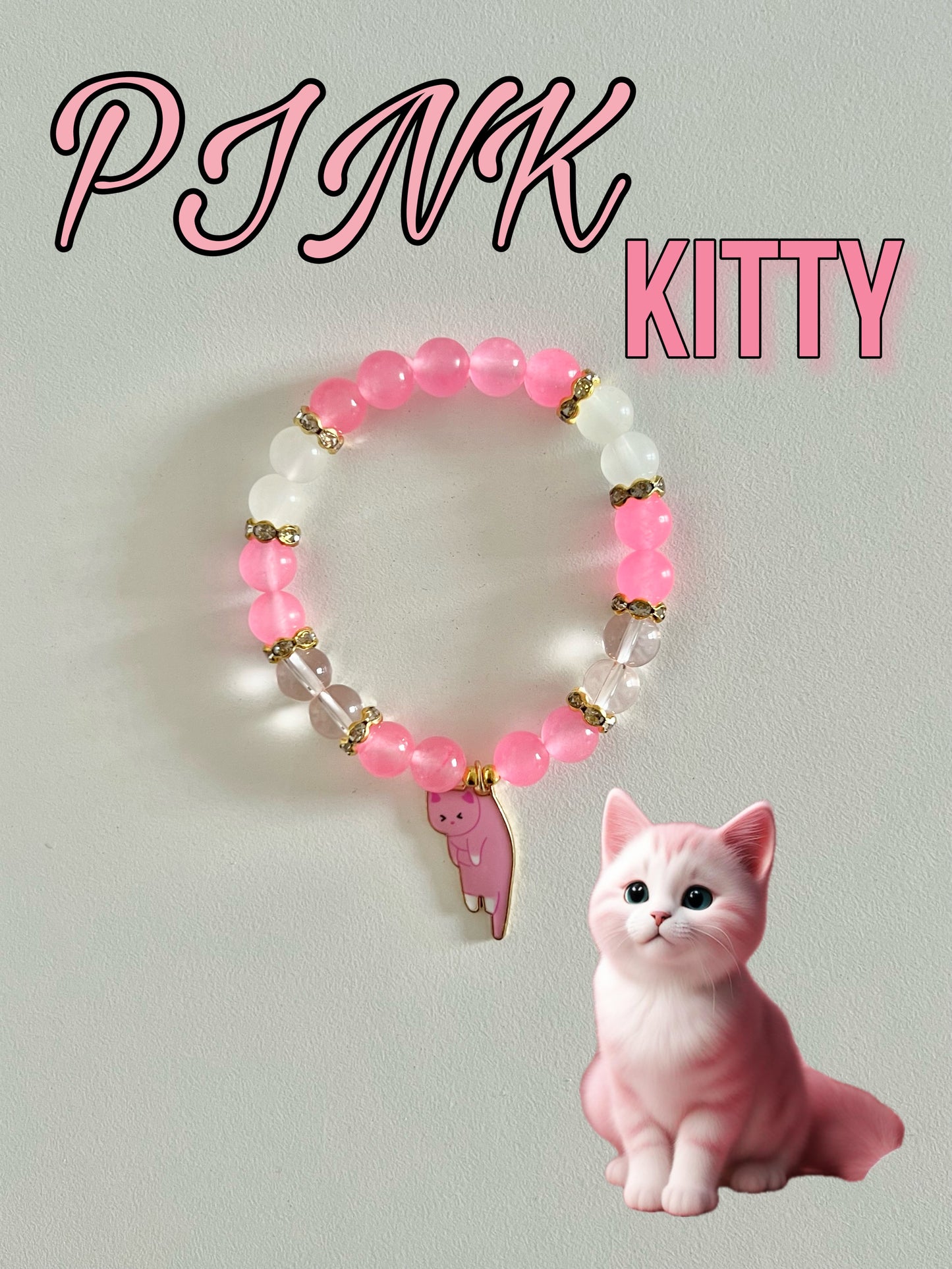 Pink Kitty Beaded Bracelet