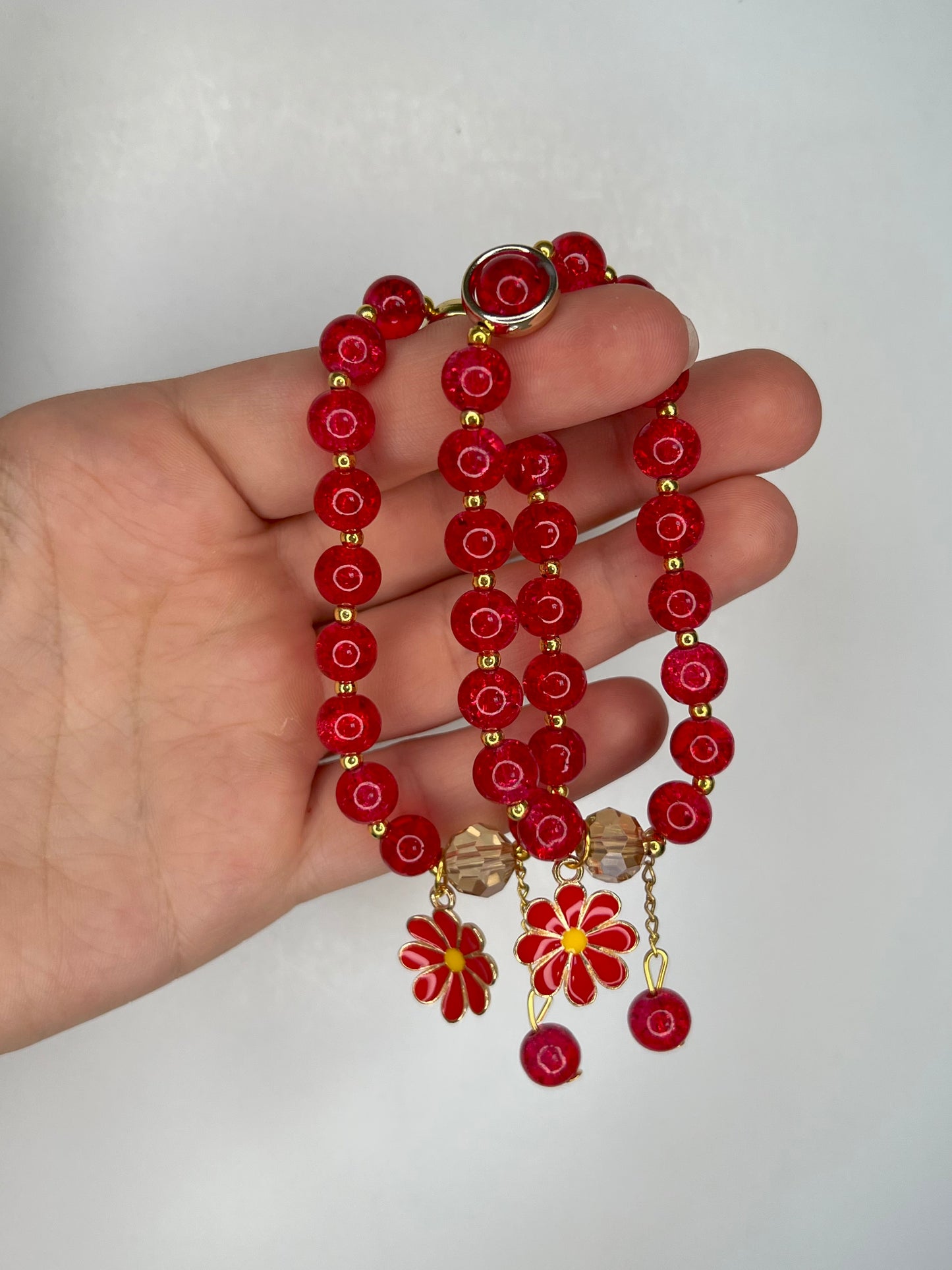 Red Flower Exclusive Beaded Bracelet