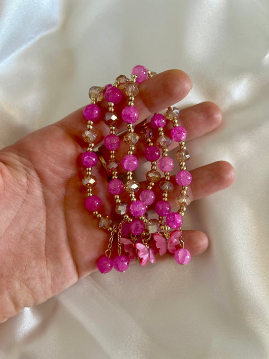 Mini Dark Pink Butterfly Flower Exclusive Beaded Bracelet